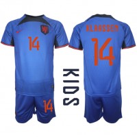 Camiseta Países Bajos Davy Klaassen #14 Segunda Equipación Replica Mundial 2022 para niños mangas cortas (+ Pantalones cortos)